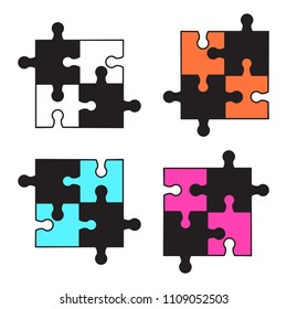 Set of colorful puzzles isolated on white background. Vector illustration