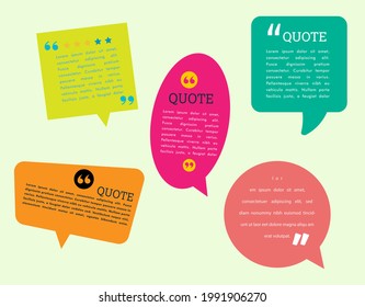 Set of colorful quote frames. Speech bubbles with quotation marks. Blog post template set
