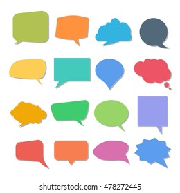 Set of colorful quote or speech bubbles. Vector cute empty quote templates or form. Vector illustration on a white background. Bubble collection.