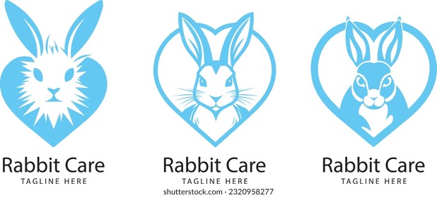 set of colorful rabbits face logo isolated on white background