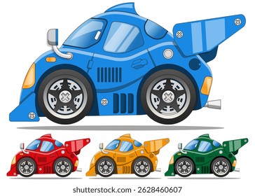 Set of colorful racing cars. Side view. Isolated on white background. Vector illustration.