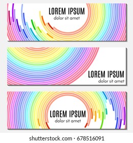 Set of colorful rainbow abstract header banners with curved lines and place for text. Vector backgrounds for web design.
