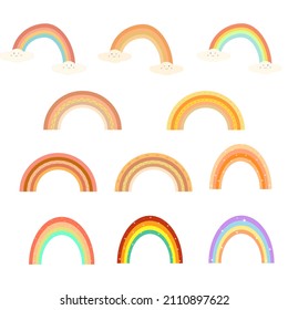 un conjunto de arcoíris coloridos y estilo boho, para la decoración de las habitaciones, la cubierta de un libro o el papel pintado. un simple diseño plano vectorial.