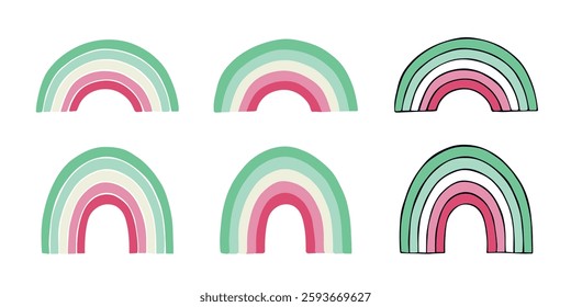 Set of colorful rainbow shape Abrosexual pride flag Happy pride day LGBTQIA community Pride Month Vector hand drawn doodle for posters, stickers, logo, cards