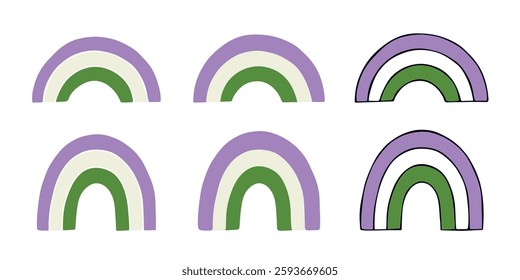 Set of colorful rainbow shape Genderqueer pride flag Happy pride day LGBTQIA community Pride Month Vector hand drawn doodle for posters, stickers, logo, cards