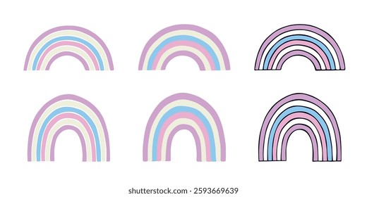 Set of colorful rainbow shape Intersex pride flag Happy pride day LGBTQIA community Pride Month Vector hand drawn doodle for posters, stickers, logo, cards