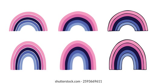 Set of colorful rainbow shape Omnisexual pride flag Happy pride day LGBTQIA community Pride Month Vector hand drawn doodle for posters, stickers, logo, cards