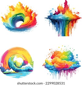 set of colorful rainbow splashes