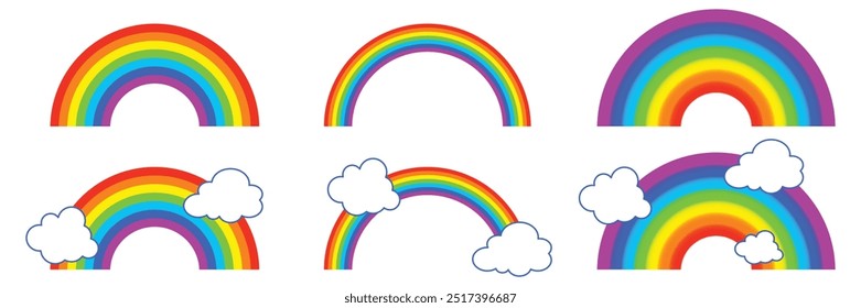 Set of Colorful rainbows icon collection. rainbow with Red, orange, yellow, green, blue and purple color rainbow with cloud symbol. Vector Illustration.