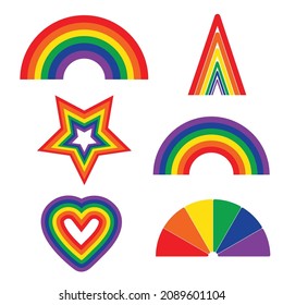 Set of colorful rainbows on white background high quality