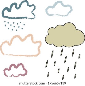 Set of colorful rainy clouds. Vector illustration