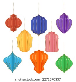 Conjunto de colorido estilo de corte de papel de Ramadan Lantern.