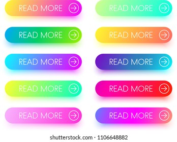 Set of colorful read more icons with arrow isolated on white background. Vector illustration.
