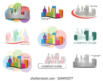 Set of colorful real estate emblems and logos. Vector collection.