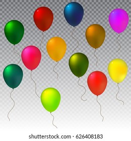 Set of colorful realistic balloons. Vector design objects isolated on transparent background.