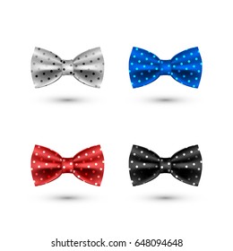 set of colorful realistic bow tie on white background. vector illustration