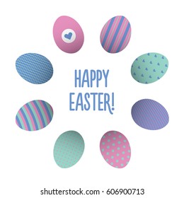 Set of colorful realistic easter eggs. Vector illustration