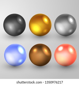 Set of colorful realistic perls. Vector illustration on grey background