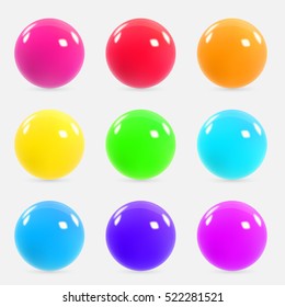 Set of colorful realistic spheres. Colorfu neon three-dimensional balls. Vector illustration for your graphic design.