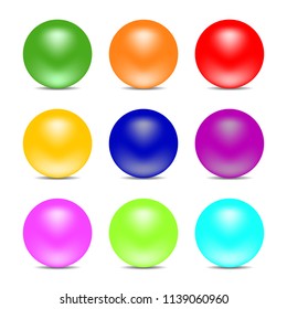 Set of Colorful Realistic Spheres isolated on white background. Glossy Shiny Spheres. Vector Illustration for Your Design.