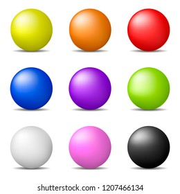 Set of Colorful Realistic Spheres isolated on white background. Glossy Shiny Spheres. Vector Illustration for Your Design.