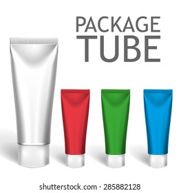 Set Of Colorful Realistic Tubes For Cosmetics Or Artistic Paint Isolated. Here Can Be Creams, Toothpaste, Gel, Sauce, Paint, Glue, Ointments, Lotions, Medicines. Use Mockup For Your Design