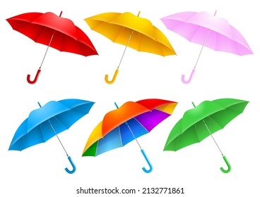 Set of colorful realistic umbrellas. Vector illustration.