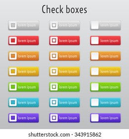 Set of colorful rectangle buttons with white check boxes