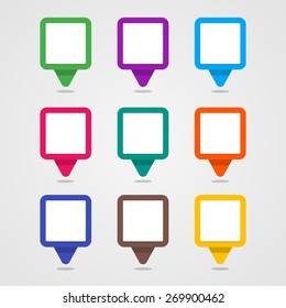 Set of colorful rectangle pins, map pointer for your maps or navigation application or website.