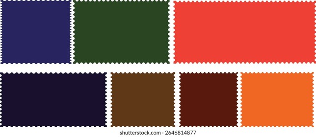Set of colorful rectangle and square Postage stamp frames. Postage stamp vector icons. Postage stamp set. Mockup postage stamps. Colorful stamp borders templates.	
