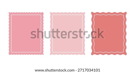 Set of colorful rectangular shapes with squiggly borders. Tags, labels, stamps, crackers, coupons rectangle boxes with curvy, wiggly, wavy edges isolated on white background. eps 10