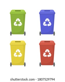 Set of colorful recycling bins. Ecology and recycle concept. Vector illustration.