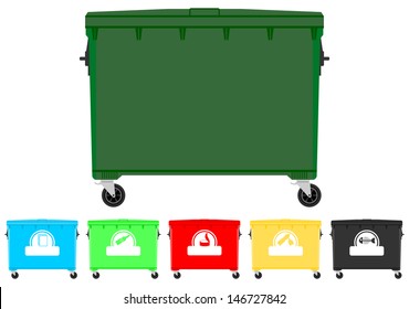 Set of colorful recycling bins with signs. Place for any text.