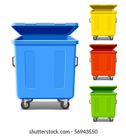 Set of colorful recycling bins. Vector.