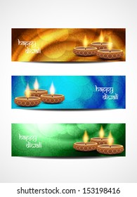 set of colorful religious vector web header/banner designs for diwali. vector illustration