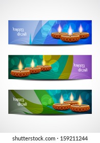 set of colorful religious vector web header/banner designs for diwali. vector illustration
