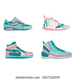 Set of Colorful rendering of a running shoes