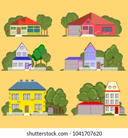 Set of Colorful Residential Houses Vector Illustration (remove background for transparency) 