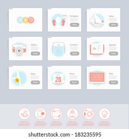 Set of colorful responsive  flat UI navigation elements with icons set for personal portfolio website and mobile templates.