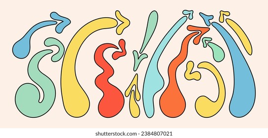 Set with colorful retro arrows with a black outline. 
Hand draw illustration