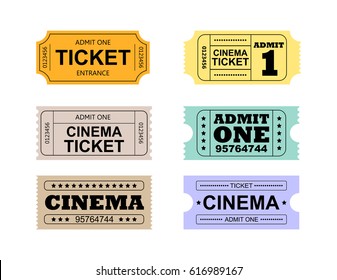 Set of colorful retro cinema tickets on the white background.Vector eps 10