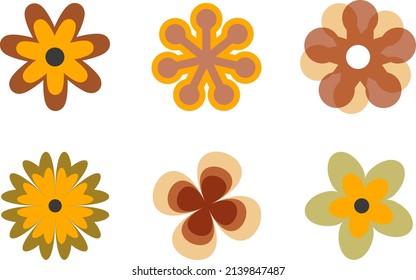 Set of colorful retro flowers. Vector illustration