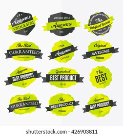 Set of colorful retro labels, stickers and ribbons, flat design elements