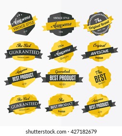 Set of colorful retro labels, stickers and ribbons, flat design elements