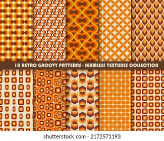 Set of colorful retro patterns. Vector trendy backgrounds in 70s style. Abstract modern geometric ornaments, vintage backgrounds