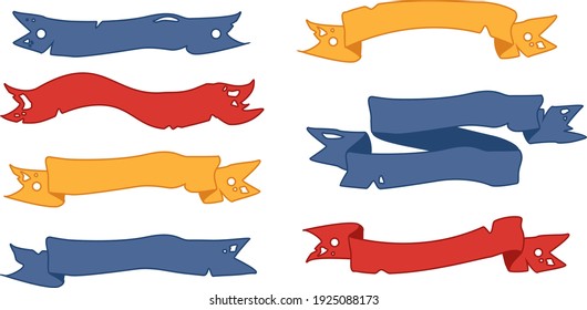 Set of colorful retro ribbon banner  design elements. Vector illustrations.