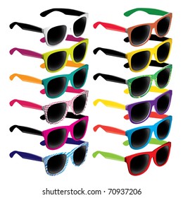 Set of colorful retro sunglasses. Vector illustration.