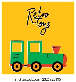 Set of colorful retro toys for children. Vector illustrations for create unique t-shirt, cup or bag design, house poster, wallpaper, textiles, apparel or postcards 