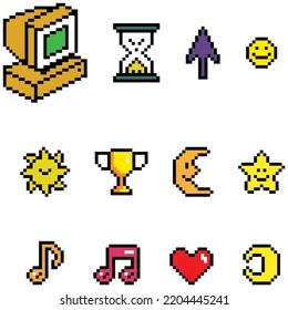 conjunto de ilustraciones vectoriales coloridas y de varios iconos de píxeles de forma.
