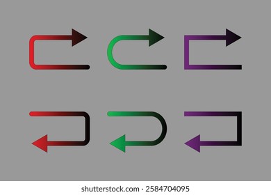 Set of colorful return undo arrows for user interface design.